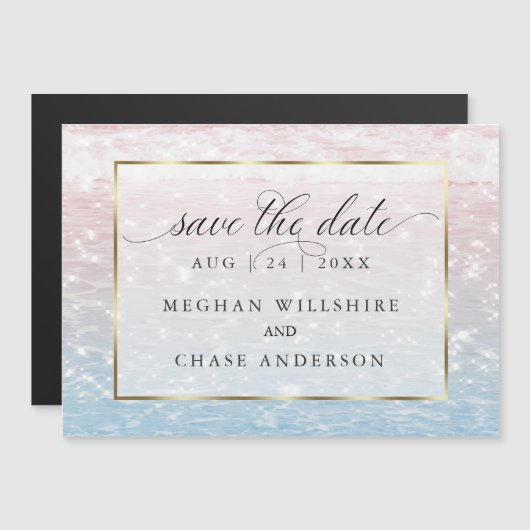 エレガントに輝くピンクの海の波紋 マグネット招待状 (正面/裏面)