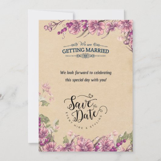 「エレガントに魅惑されたヴィンテージインスパイアの結婚声 招待状 (裏面)