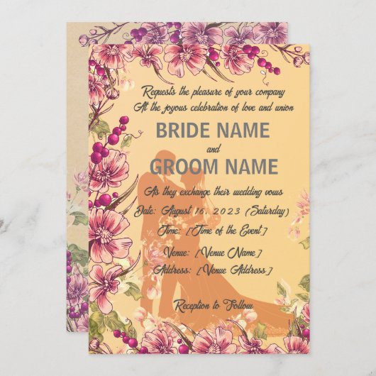 「エレガントに魅惑されたヴィンテージインスパイアの結婚声 招待状 (正面/裏面)