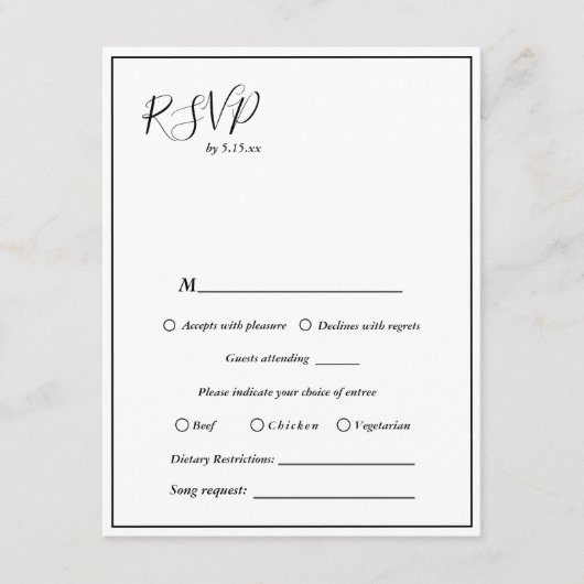 エレガントのオモダン結婚プションRSVP エンクロージャーカード (正面)