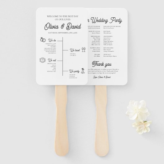 エレガントのユニーク結婚モダンタイムラインプログラム ハンドファン (正面&裏面)