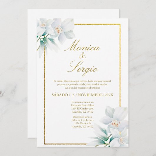 ～エレガントの白いリリスペインのー結婚式招待状 招待状 (正面/裏面)