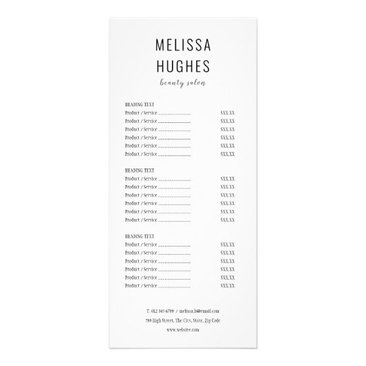エレガントの白黒サロンサービスメニュー ラックカード (正面)