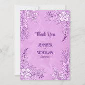 エレガントの花葉とオーナメント結婚の サンキューカード (正面)