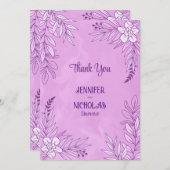 エレガントの花葉とオーナメント結婚の サンキューカード (正面/裏面)