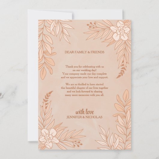 エレガントの花葉とオーナメント結婚の サンキューカード (裏面)