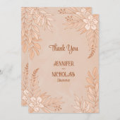 エレガントの花葉とオーナメント結婚の サンキューカード (正面/裏面)