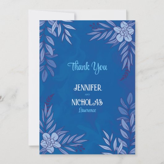 エレガントの花葉とオーナメント結婚の サンキューカード (正面)