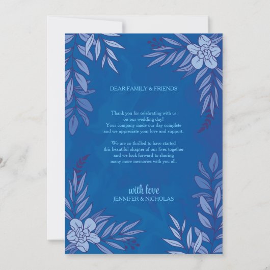 エレガントの花葉とオーナメント結婚の サンキューカード (裏面)