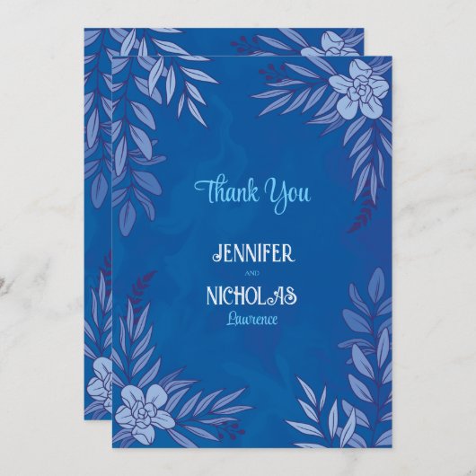 エレガントの花葉とオーナメント結婚の サンキューカード (正面/裏面)