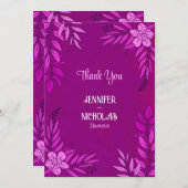 エレガントの花葉とオーナメント結婚の サンキューカード (正面/裏面)