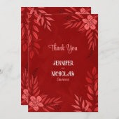 エレガントの花葉とオーナメント結婚の サンキューカード (正面/裏面)