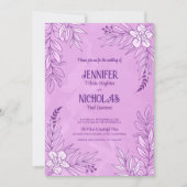 エレガントの花葉とオーナメント結婚の 招待状 (正面)