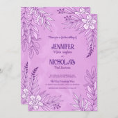 エレガントの花葉とオーナメント結婚の 招待状 (正面/裏面)