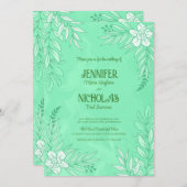 エレガントの花葉とオーナメント結婚の 招待状 (正面/裏面)