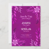 エレガントの花葉とオーナメント結婚の 招待状 (正面)