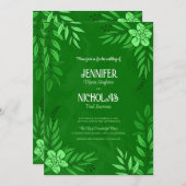 エレガントの花葉とオーナメント結婚の 招待状 (正面/裏面)