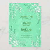 エレガントの花葉とオーナメント結婚の 招待状 (正面/裏面)