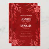 エレガントの花葉とオーナメント結婚の 招待状 (正面/裏面)