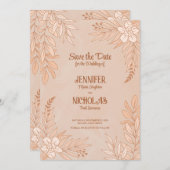 エレガントの花葉とオーナメント結婚の 招待状 (正面/裏面)