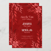 エレガントの花葉とオーナメント結婚の 招待状 (正面/裏面)