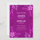 エレガントの花葉とオーナメント結婚の 招待状 (正面)