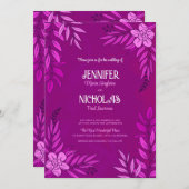 エレガントの花葉とオーナメント結婚の 招待状 (正面/裏面)