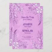 エレガントの花葉とオーナメント結婚の 招待状 (正面/裏面)