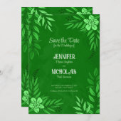 エレガントの花葉とオーナメント結婚の 招待状 (正面/裏面)