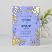 エレガントの花葉とオーナメント結婚の 箔招待状 (立ち正面)