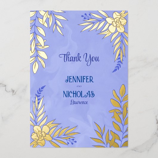 エレガントの花葉とオーナメント結婚の 箔招待状 (正面)