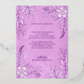 エレガントの花葉とオーナメント結婚の 箔招待状 (裏面)