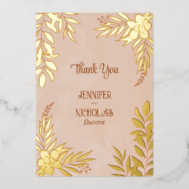 エレガントの花葉とオーナメント結婚の 箔招待状