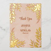 エレガントの花葉とオーナメント結婚の 箔招待状 (正面)