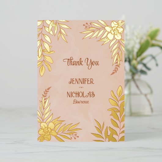 エレガントの花葉とオーナメント結婚の 箔招待状 (立ち正面)