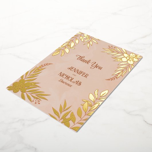 エレガントの花葉とオーナメント結婚の 箔招待状 (回転した状態)