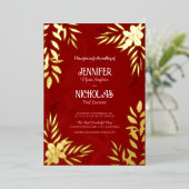 エレガントの花葉とオーナメント結婚の 箔招待状 (立ち正面)