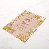 エレガントの花葉とオーナメント結婚の 箔招待状 (回転した状態)