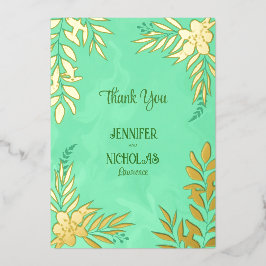 エレガントの花葉とオーナメント結婚の 箔招待状