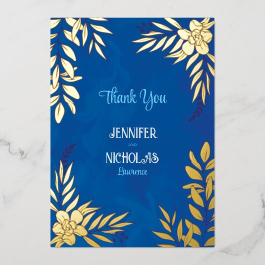 エレガントの花葉とオーナメント結婚の 箔招待状 (正面)