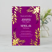 エレガントの花葉とオーナメント結婚の 箔招待状 (立ち正面)