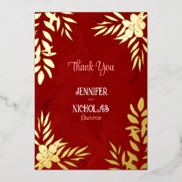 エレガントの花葉とオーナメント結婚の 箔招待状