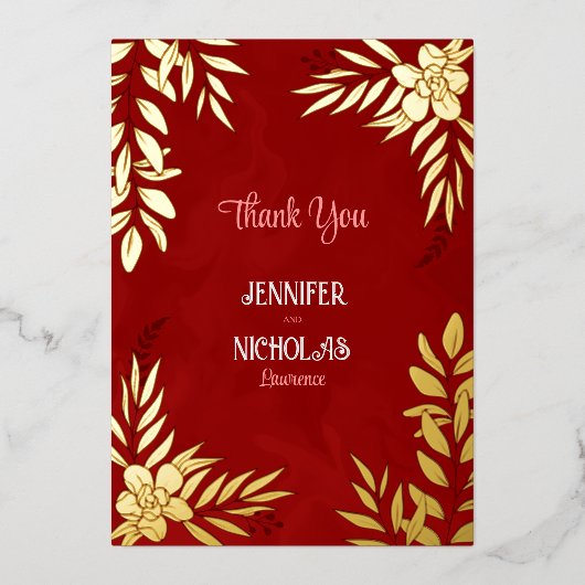 エレガントの花葉とオーナメント結婚の 箔招待状 (正面)