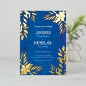 エレガントの花葉とオーナメント結婚の 箔招待状 (立ち正面)