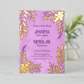 エレガントの花葉とオーナメント結婚の 箔招待状 (立ち正面)