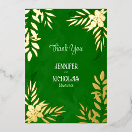 エレガントの花葉とオーナメント結婚の 箔招待状