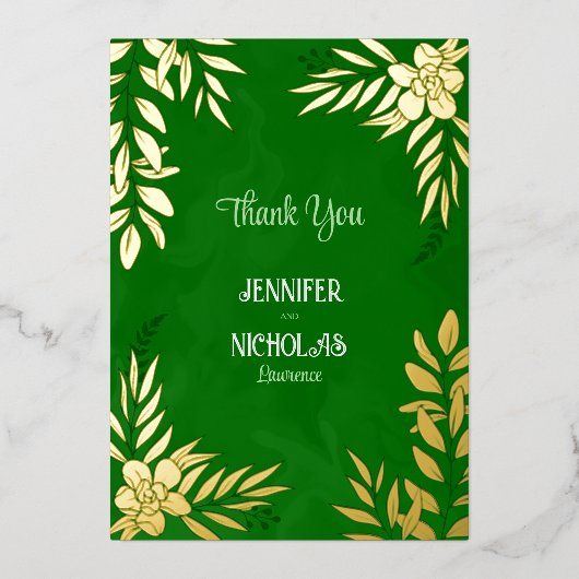 エレガントの花葉とオーナメント結婚の 箔招待状 (正面)