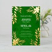 エレガントの花葉とオーナメント結婚の 箔招待状 (立ち正面)