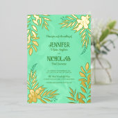 エレガントの花葉とオーナメント結婚の 箔招待状 (立ち正面)