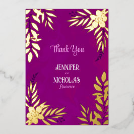 エレガントの花葉とオーナメント結婚の 箔招待状